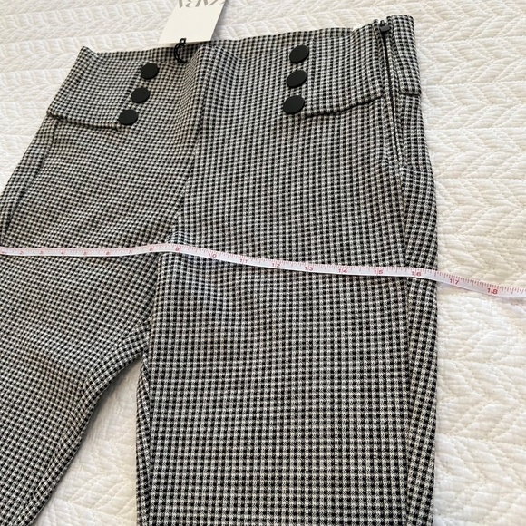 NWT Zara Black/White Check Crop Side Zip Leggings with Black Buttons Size S - Picture 6 of 16